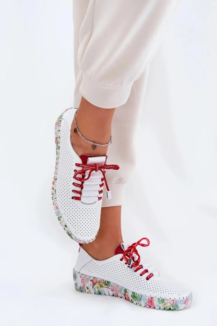 Artiker Buty Sportowe Na Platformie|Półbuty Skórzane*Skórzane Półbuty Na Wzorzystej Platformie 54C1567 Biało-Czerwone
