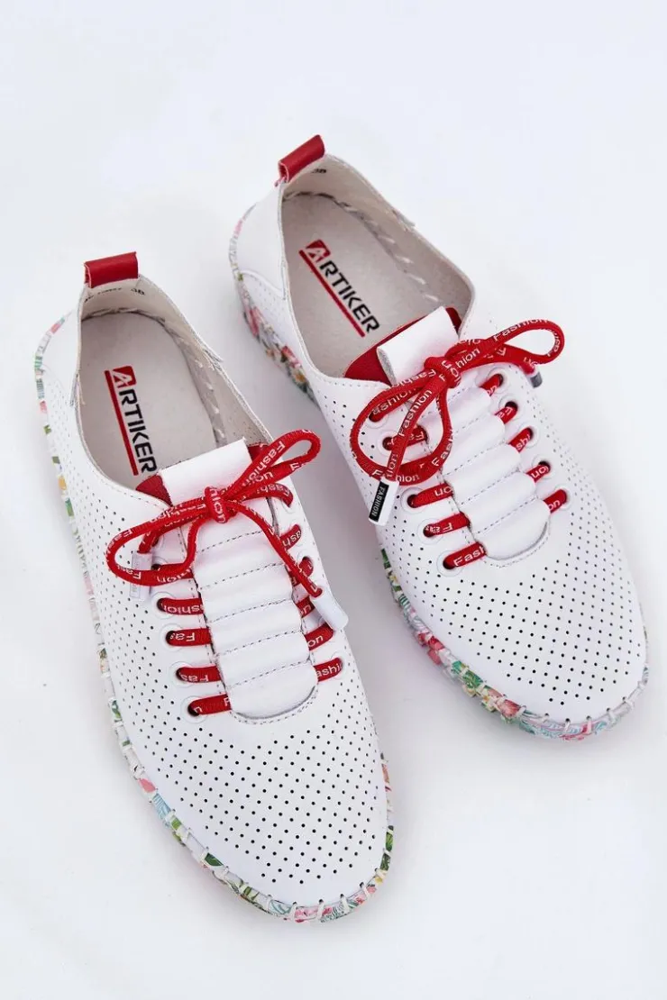 Artiker Buty Sportowe Na Platformie|Półbuty Skórzane*Skórzane Półbuty Na Wzorzystej Platformie 54C1567 Biało-Czerwone