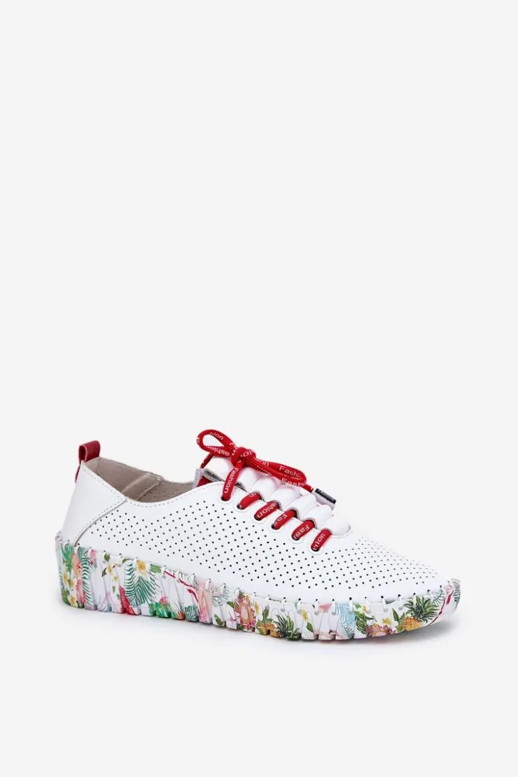 Artiker Buty Sportowe Na Platformie|Półbuty Skórzane*Skórzane Półbuty Na Wzorzystej Platformie 54C1567 Biało-Czerwone