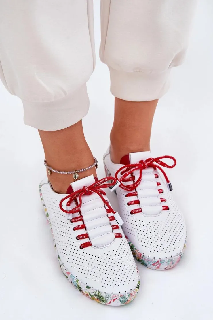 Artiker Buty Sportowe Na Platformie|Półbuty Skórzane*Skórzane Półbuty Na Wzorzystej Platformie 54C1567 Biało-Czerwone