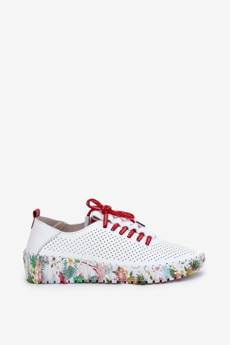 Artiker Buty Sportowe Na Platformie|Półbuty Skórzane*Skórzane Półbuty Na Wzorzystej Platformie 54C1567 Biało-Czerwone