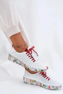 Artiker Buty Sportowe Na Platformie|Półbuty Skórzane*Skórzane Półbuty Na Wzorzystej Platformie 54C1567 Biało-Czerwone