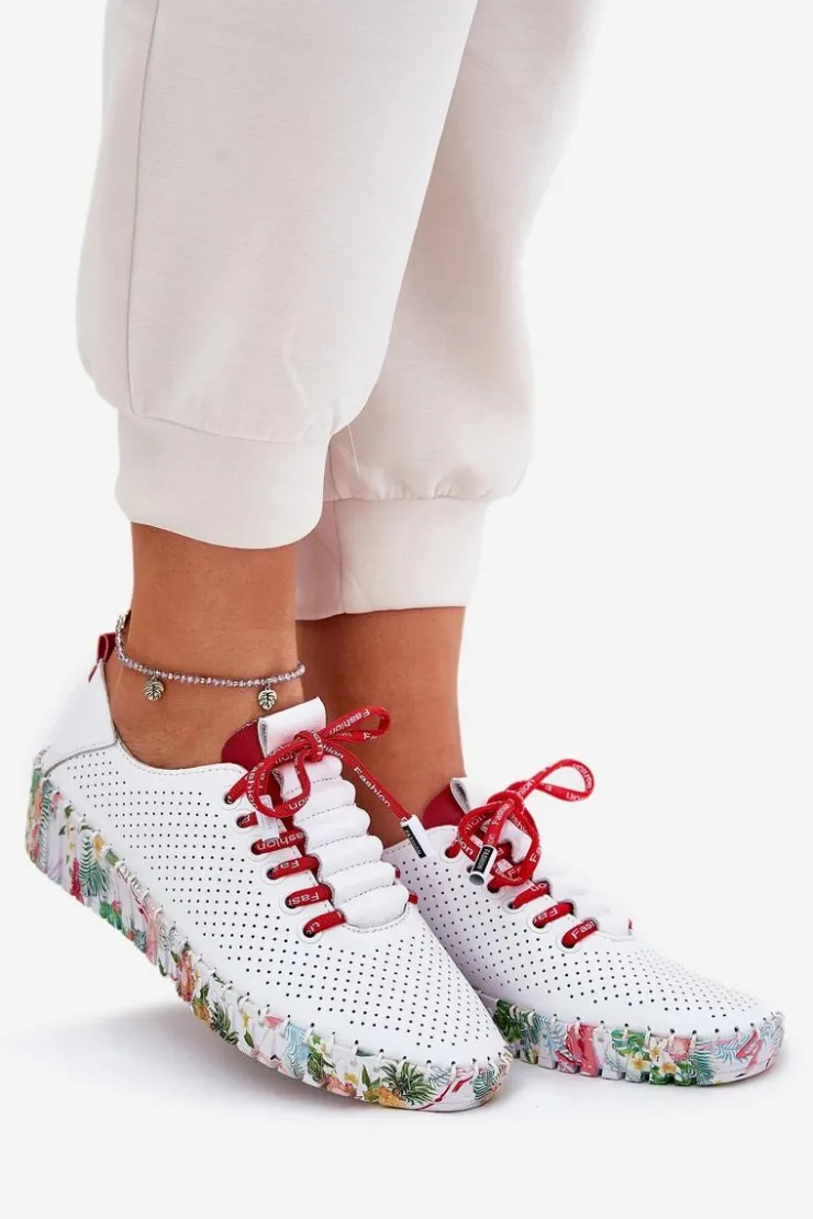 Artiker Buty Sportowe Na Platformie|Półbuty Skórzane*Skórzane Półbuty Na Wzorzystej Platformie 54C1567 Biało-Czerwone