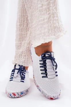 Artiker Buty Sportowe Na Platformie|Półbuty Skórzane*Skórzane Półbuty Na Wzorzystej Platformie 52C1713 Biało-Granatowe