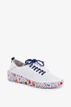 Artiker Buty Sportowe Na Platformie|Półbuty Skórzane*Skórzane Półbuty Na Wzorzystej Platformie 52C1713 Biało-Granatowe