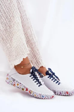 Artiker Buty Sportowe Na Platformie|Półbuty Skórzane*Skórzane Półbuty Na Wzorzystej Platformie 52C1713 Biało-Granatowe