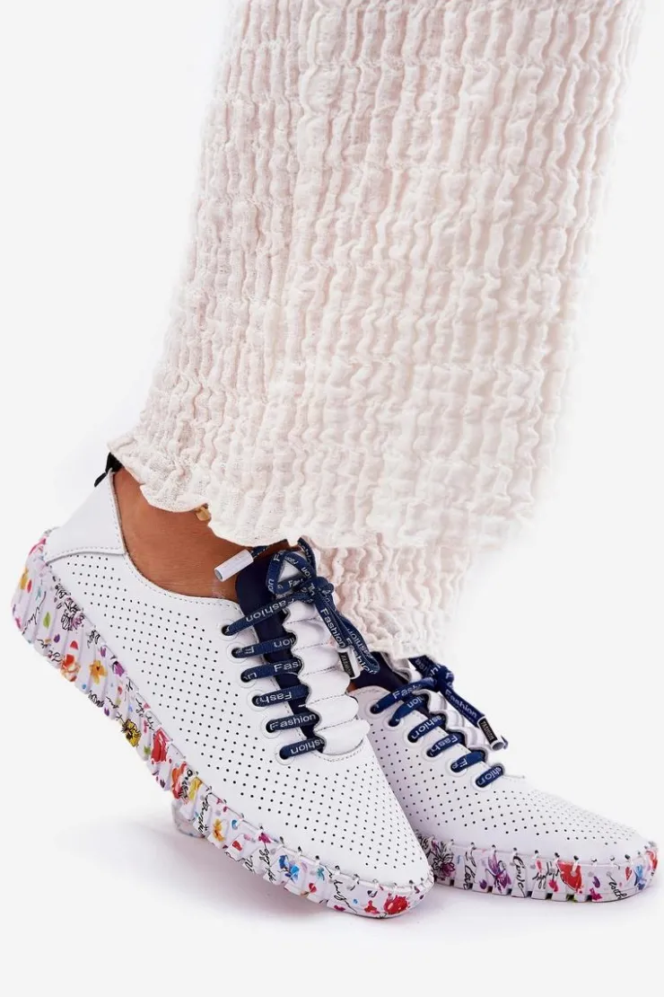 Artiker Buty Sportowe Na Platformie|Półbuty Skórzane*Skórzane Półbuty Na Wzorzystej Platformie 52C1713 Biało-Granatowe