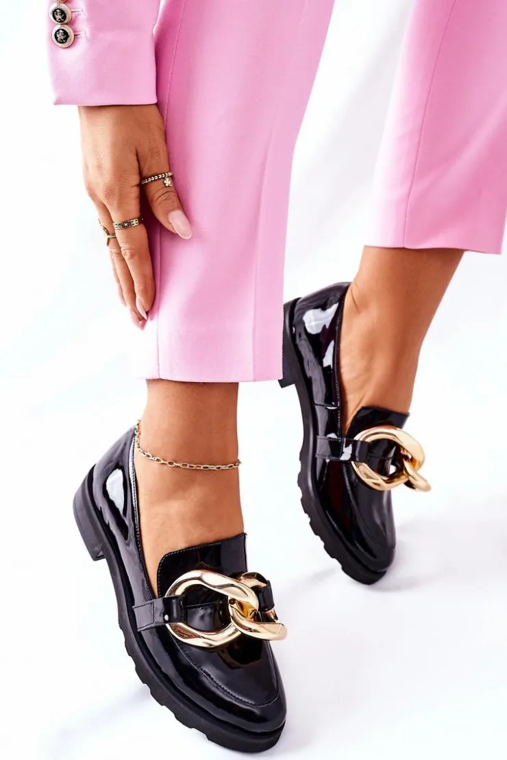 Sale Boto Skórzane Półbuty Nicole Lakierowane Czarne 2665