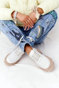 Damskie Boto Skórzane Półbuty Oxfordy Lewski Shoes 3011-0 Białe