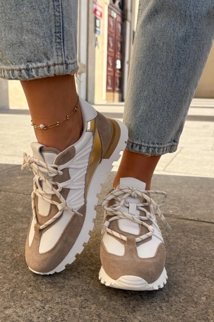 Sale Artiker Skórzane Półbuty Sneakersy Damskie 56C1738 Beżowo-Złote