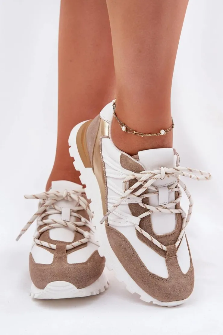 Sale Artiker Skórzane Półbuty Sneakersy Damskie 56C1738 Beżowo-Złote