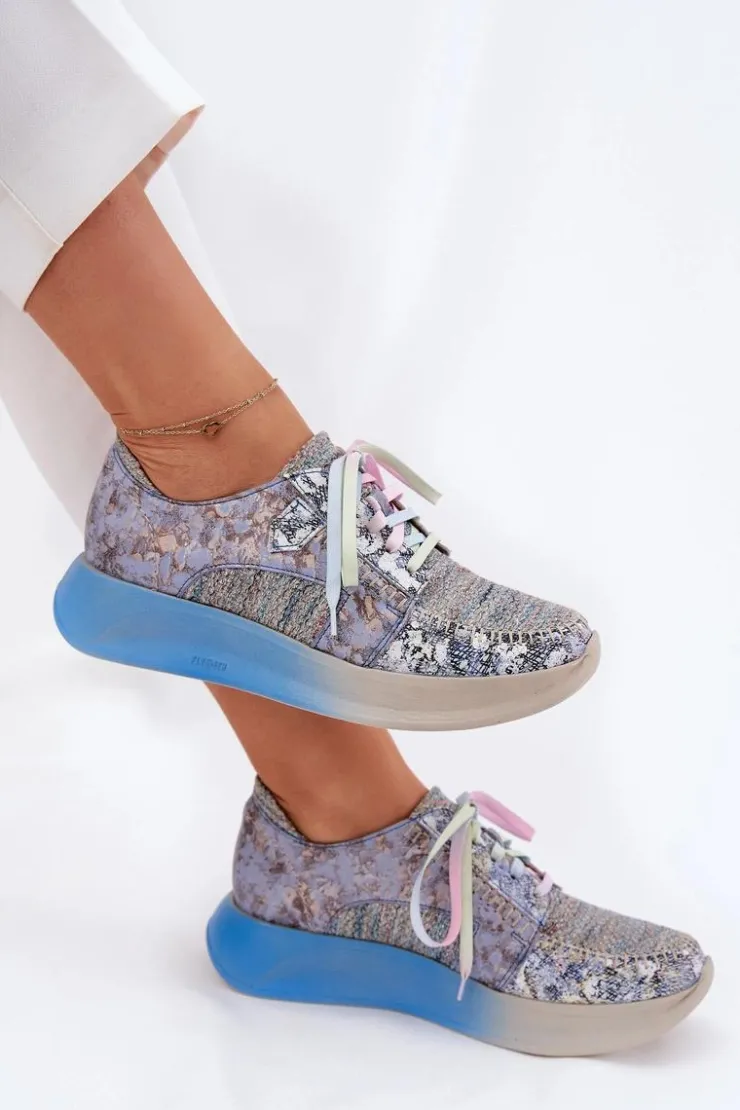 Maciejka Buty Sportowe Na Platformie|Półbuty Skórzane*Skórzane Półbuty Sneakersy Damskie Na Platformie 06776A-06 Niebieskie