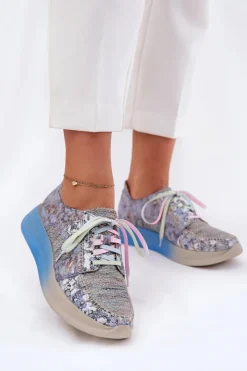 Maciejka Buty Sportowe Na Platformie|Półbuty Skórzane*Skórzane Półbuty Sneakersy Damskie Na Platformie 06776A-06 Niebieskie