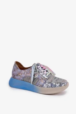Maciejka Buty Sportowe Na Platformie|Półbuty Skórzane*Skórzane Półbuty Sneakersy Damskie Na Platformie 06776A-06 Niebieskie