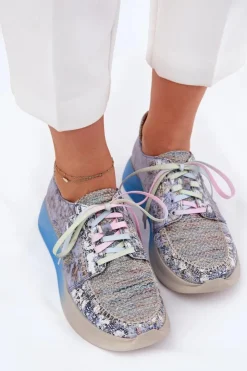 Maciejka Buty Sportowe Na Platformie|Półbuty Skórzane*Skórzane Półbuty Sneakersy Damskie Na Platformie 06776A-06 Niebieskie