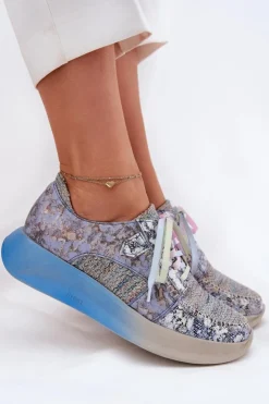 Maciejka Buty Sportowe Na Platformie|Półbuty Skórzane*Skórzane Półbuty Sneakersy Damskie Na Platformie 06776A-06 Niebieskie