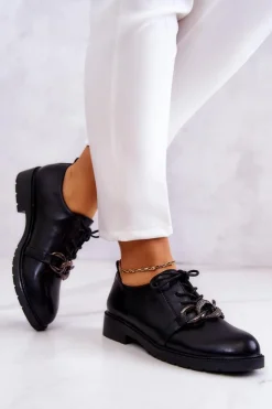 Best Damskie buty S.Barski Skórzane Półbuty Wiązane Z Ozdobą Czarne Larosa