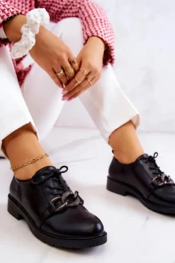 Best Damskie buty S.Barski Skórzane Półbuty Wiązane Z Ozdobą Czarne Larosa