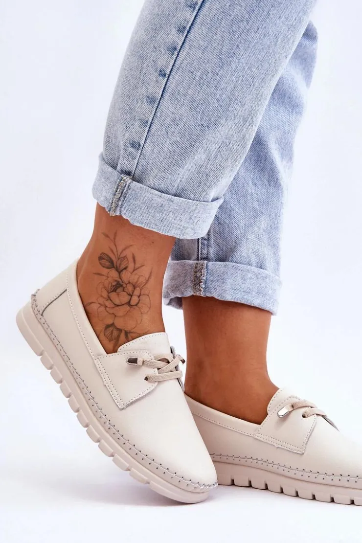 Discount Buty damskie Vinceza Skórzane Półbuty Wsuwane Beżowe Archie