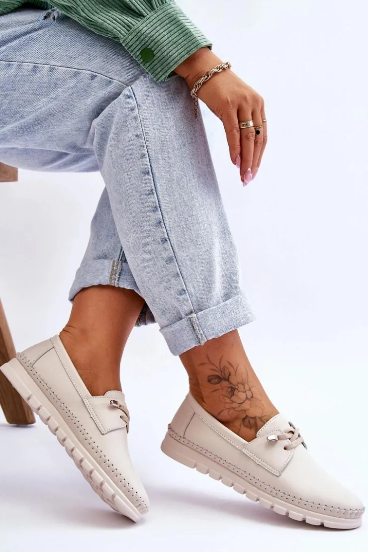 Discount Buty damskie Vinceza Skórzane Półbuty Wsuwane Beżowe Archie