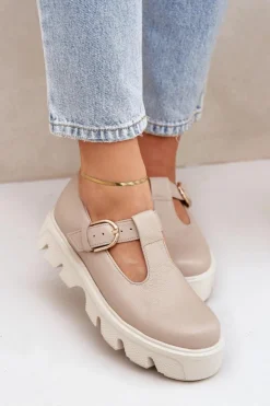 Zazoo Półbuty Skórzane*Skórzane Półbuty Z Klamrą 20183 Beżowe Beżowy