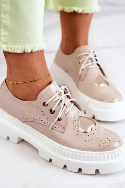 Boto Półbuty Skórzane*Skórzane Półbuty Z Sercem Beżowe Curtis