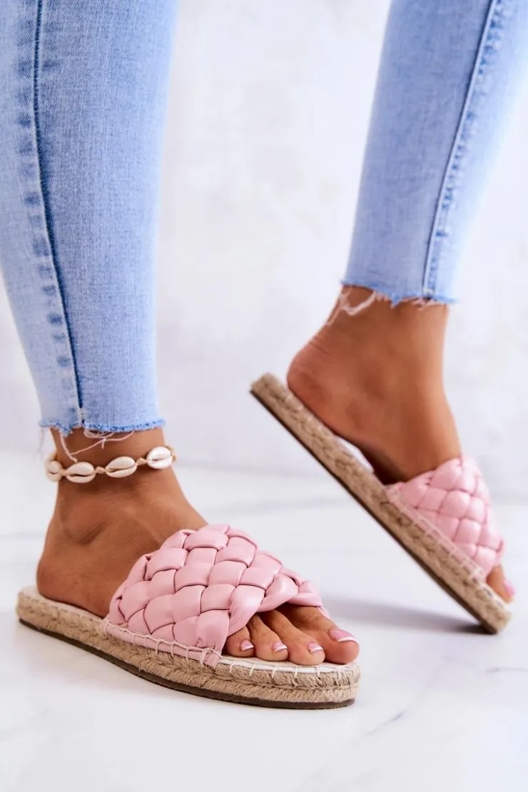 Big Star Shoes Klapki Damskie Big Star|Klapki Damskie Klasyczne*Skórzane Plecione Klapki Big Star JJ274921 Różowe Różowy