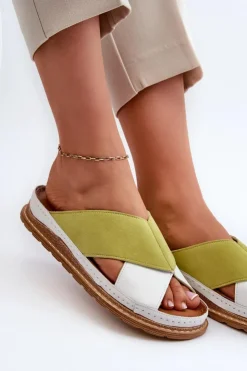 Damskie Maciejka Skórzane Profilowane Klapki 04986-11 Limonkowe