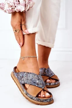 Sale Maciejka Skórzane Profilowane Klapki 04986-02 Brązowe