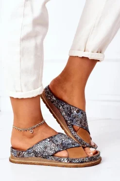 Sale Maciejka Skórzane Profilowane Klapki 04986-02 Brązowe