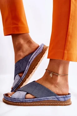 Damskie Maciejka Skórzane Profilowane Klapki 04986-17 Niebieskie