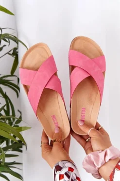 Hot Big Star Shoes Skórzane Profilowane Klapki Big Star HH274597 Fuksja