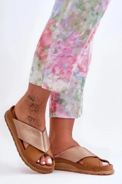 Damskie Maciejka Skórzane Profilowane Klapki 04986-29 Brązowe