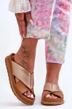 Damskie Maciejka Skórzane Profilowane Klapki 04986-29 Brązowe