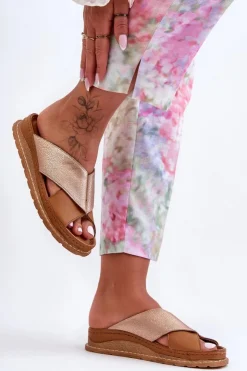 Damskie Maciejka Skórzane Profilowane Klapki 04986-29 Brązowe