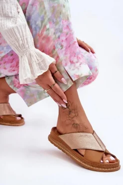 Damskie Maciejka Skórzane Profilowane Klapki 04986-29 Brązowe