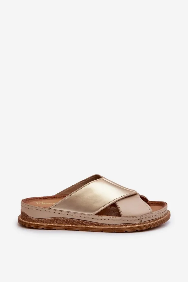 Maciejka Skórzane Profilowane Klapki 04986-04 Złoto-Beżowe