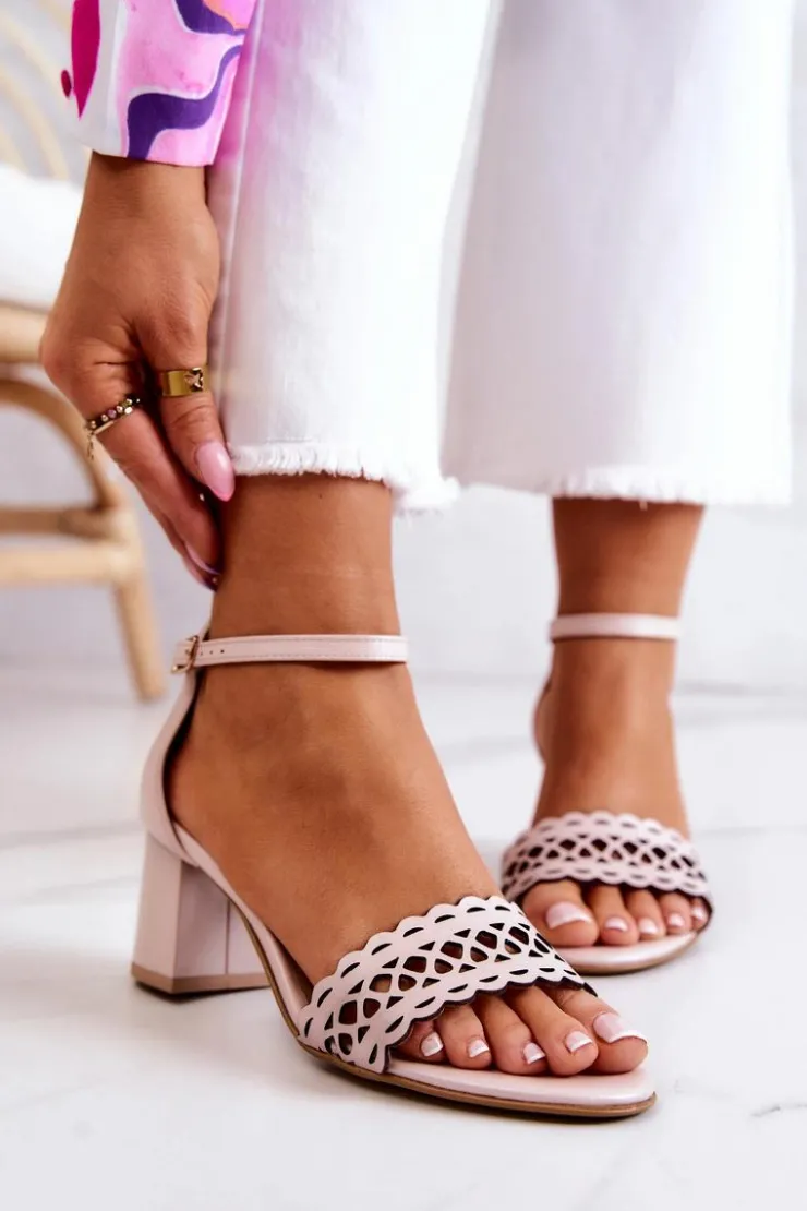 New Boto Skórzane Sandałki Ażurowe Lewski 2869/2 Perłowy Beż