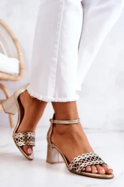 Damskie Boto Skórzane Sandałki Ażurowe Lewski 2869/2 Złote