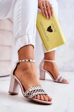 Damskie Boto Skórzane Sandałki Ażurowe Lewski 2869 Perłowy Róż