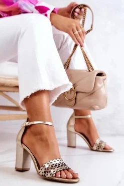 Boto Sandały Ażurowe|Sandały Na Obcasie*Skórzane Sandałki Ażurowe Lewski 2869 Złote