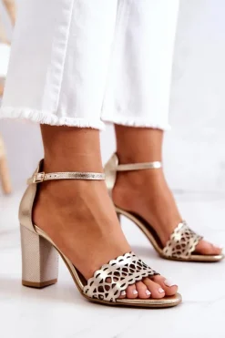 Boto Sandały Ażurowe|Sandały Na Obcasie*Skórzane Sandałki Ażurowe Lewski 2869 Złote