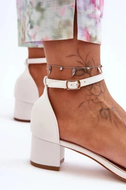 Boto Sandały Na Obcasie*Skórzane Sandałki Na Obcasie Gładkie Białe Inspire Me!