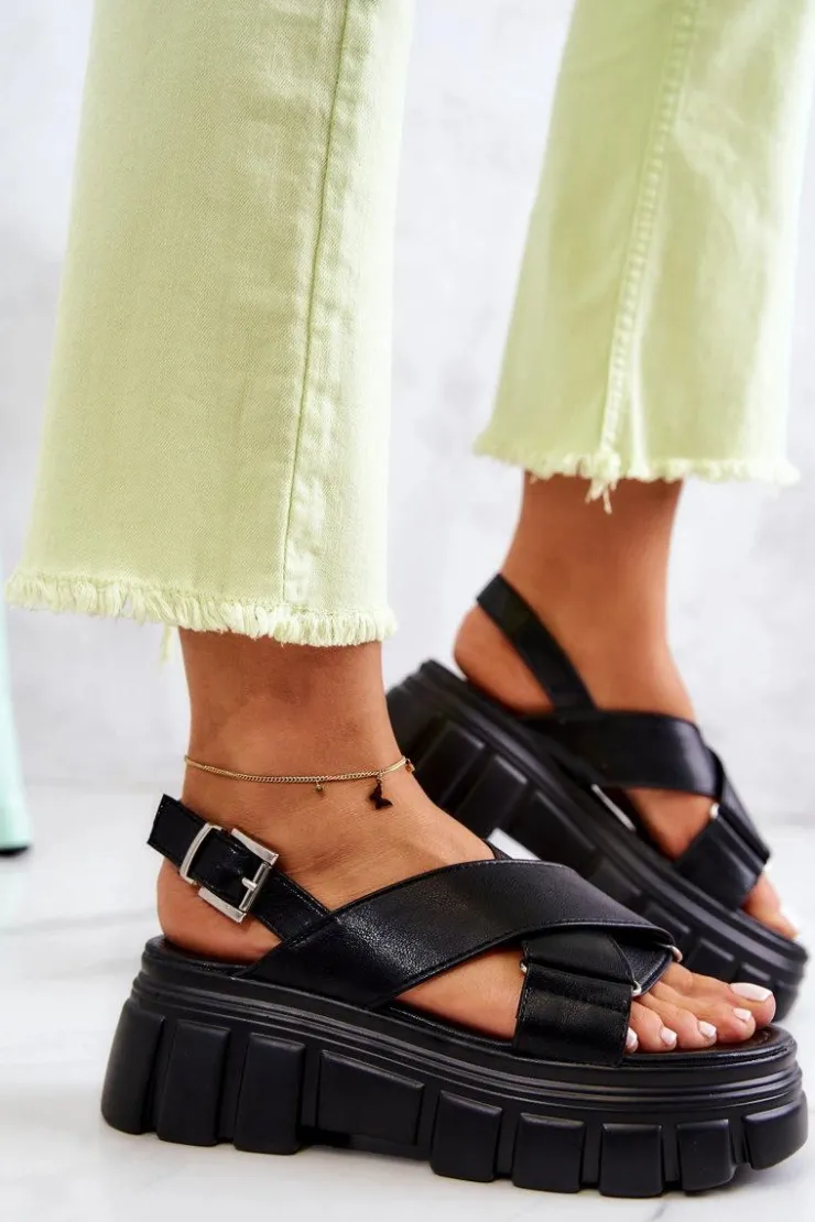 Evento Skórzane Sandałki Na Platformie Czarne Betti