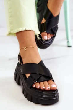 Evento Skórzane Sandałki Na Platformie Czarne Betti