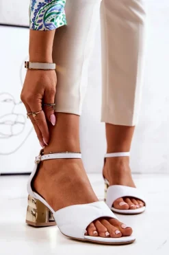 Boto Sandały Na Obcasie*Skórzane Sandałki Na Słupku Lewski 3027 Białe