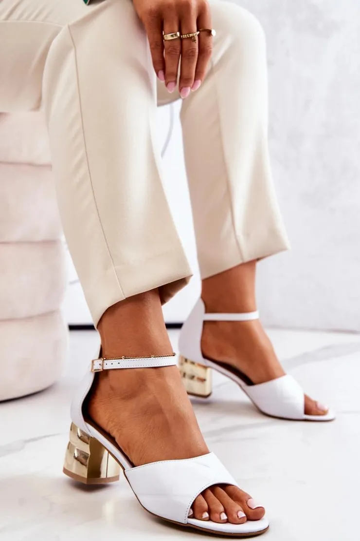 Boto Sandały Na Obcasie*Skórzane Sandałki Na Słupku Lewski 3027 Białe