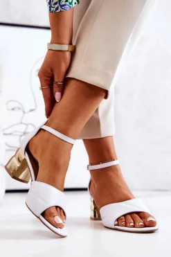 Boto Sandały Na Obcasie*Skórzane Sandałki Na Słupku Lewski 3027 Białe