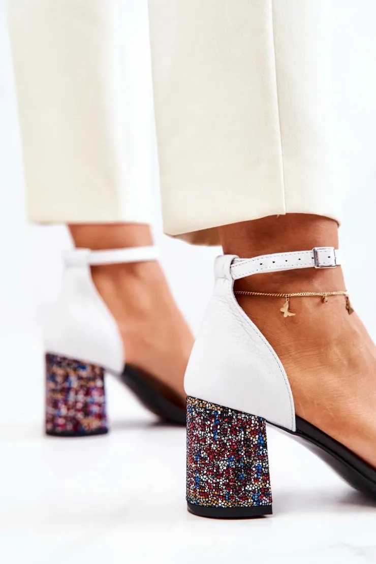 Online Boto Skórzane Sandałki Na Słupku Czarno-Białe Lorene