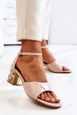 Sale Boto Skórzane Sandałki Na Słupku Lewski 3027 Beżowe